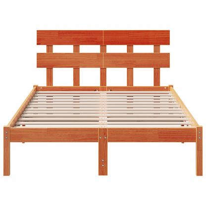 Bedframe met Hoofdeinde Wax Bruin 135x190 cm Massief Grenenhout