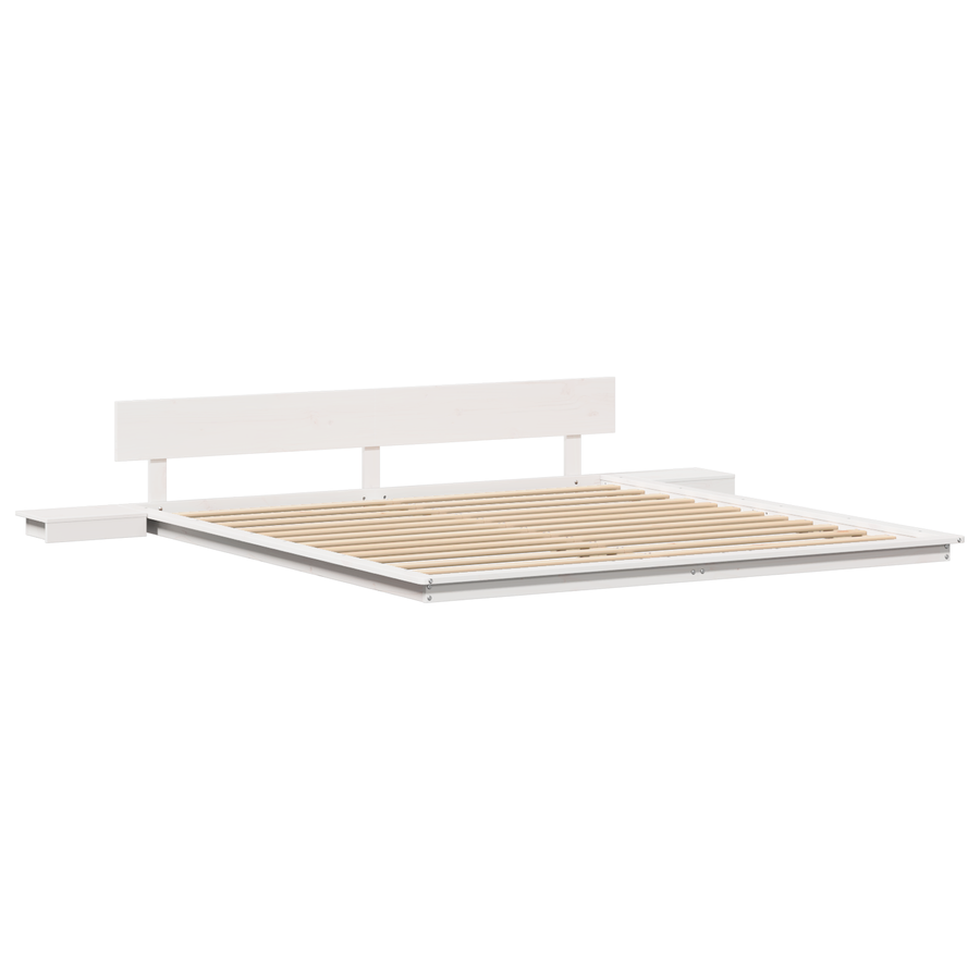 Bedframe met Bedzijtafels Wit 200x200cm Massief Hout