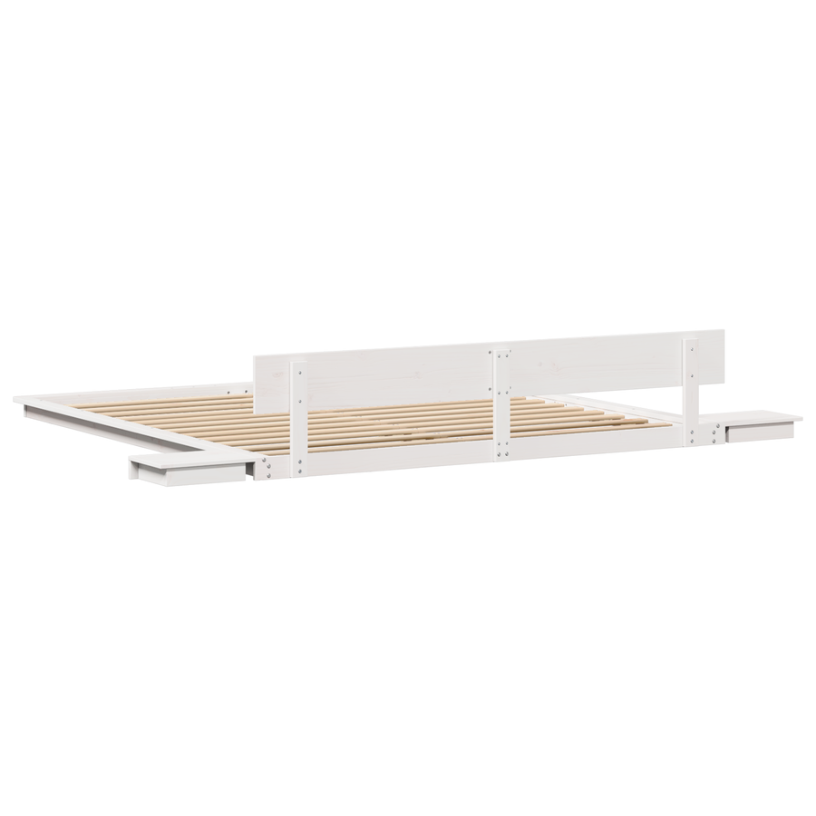 Bedframe met Bedzijtafels Wit 200x200cm Massief Hout
