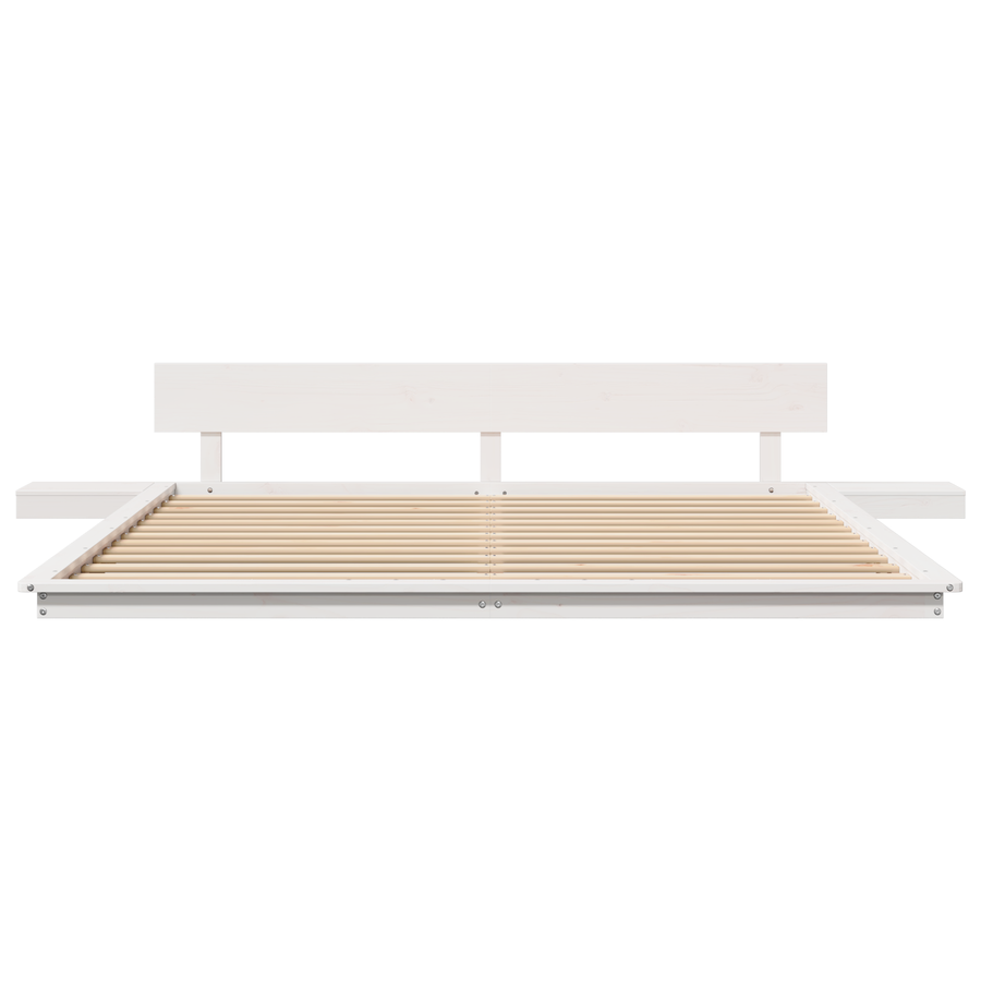 Bedframe met Bedzijtafels Wit 200x200cm Massief Hout