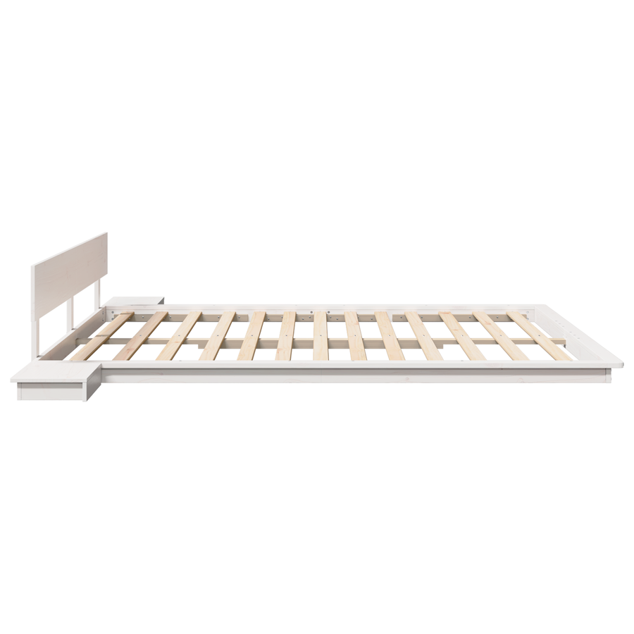 Bedframe met Bedzijtafels Wit 200x200cm Massief Hout