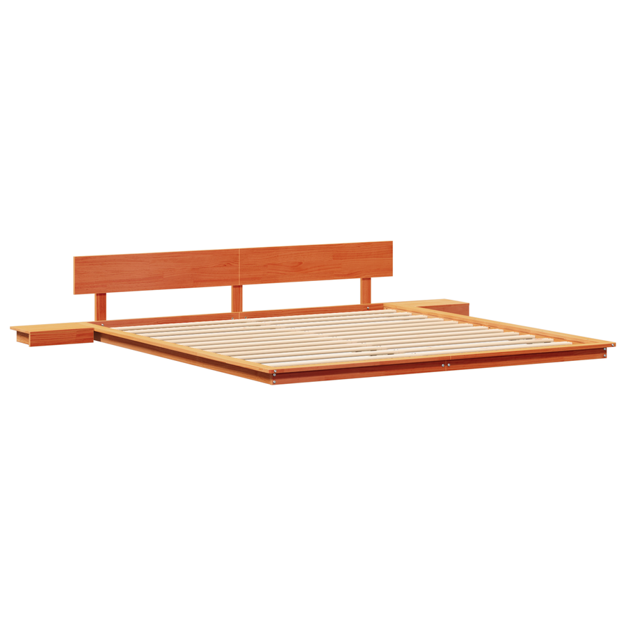 Vloerbedframe met Nachtkastjes Wax Bruin 200x200cm Massief Hout