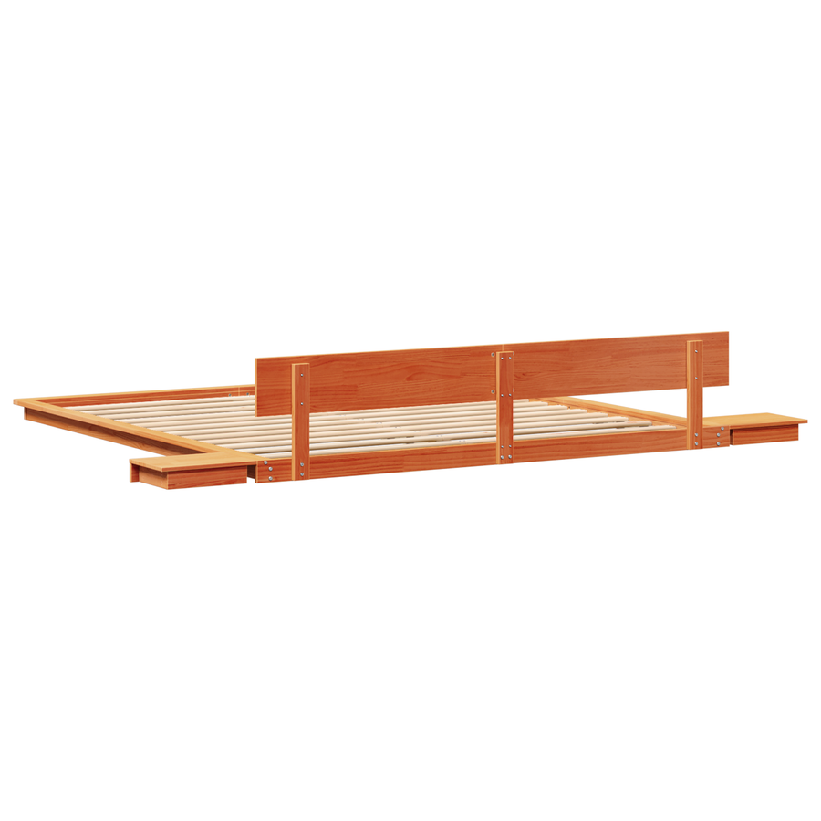 Vloerbedframe met Nachtkastjes Wax Bruin 200x200cm Massief Hout