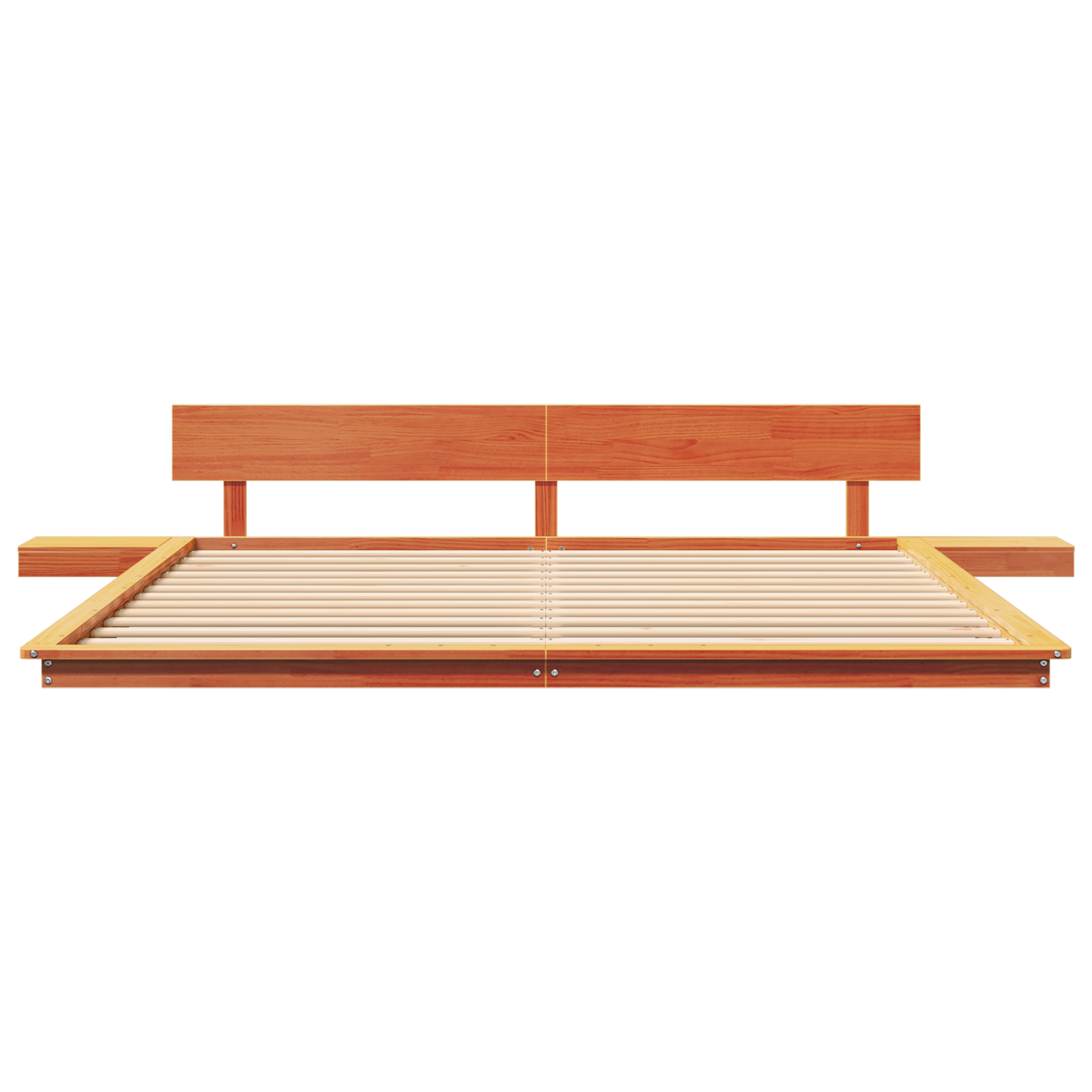 Vloerbedframe met Nachtkastjes Wax Bruin 200x200cm Massief Hout