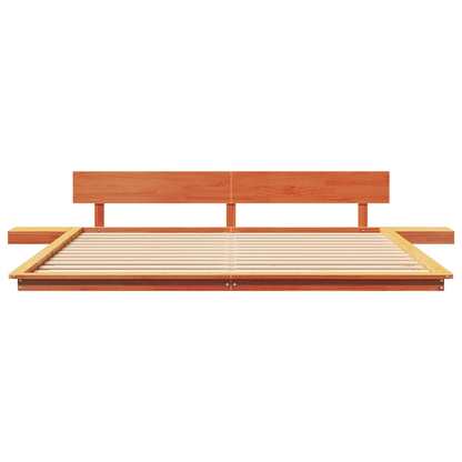 Vloerbedframe met Nachtkastjes Wax Bruin 200x200cm Massief Hout