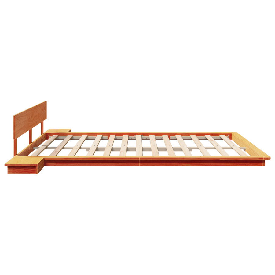 Vloerbedframe met Nachtkastjes Wax Bruin 200x200cm Massief Hout