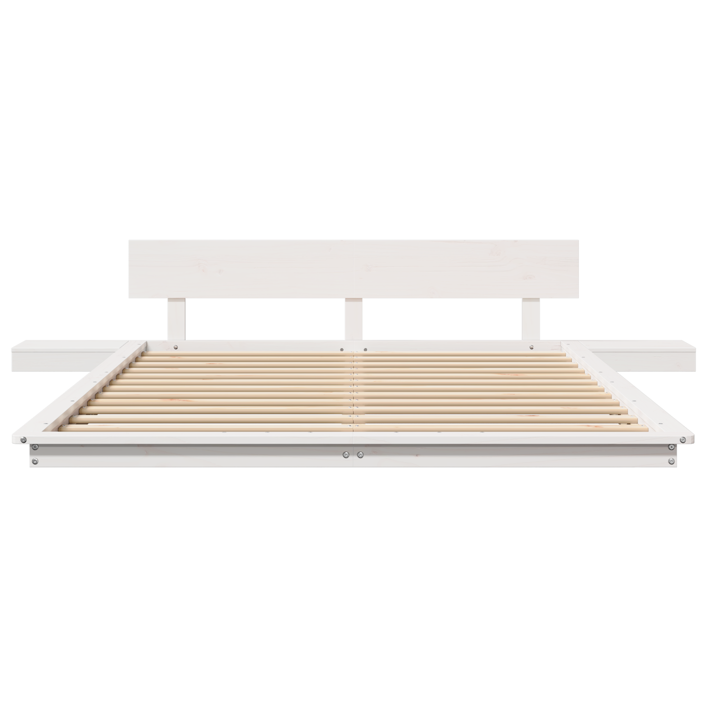 Vloerbedframe met Nachtkastjes Wit 160x200cm Massief Hout