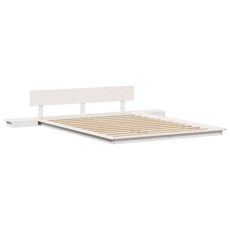 Ligbedframe met Bedtafeltjes Wit 150x200cm Massief Hout