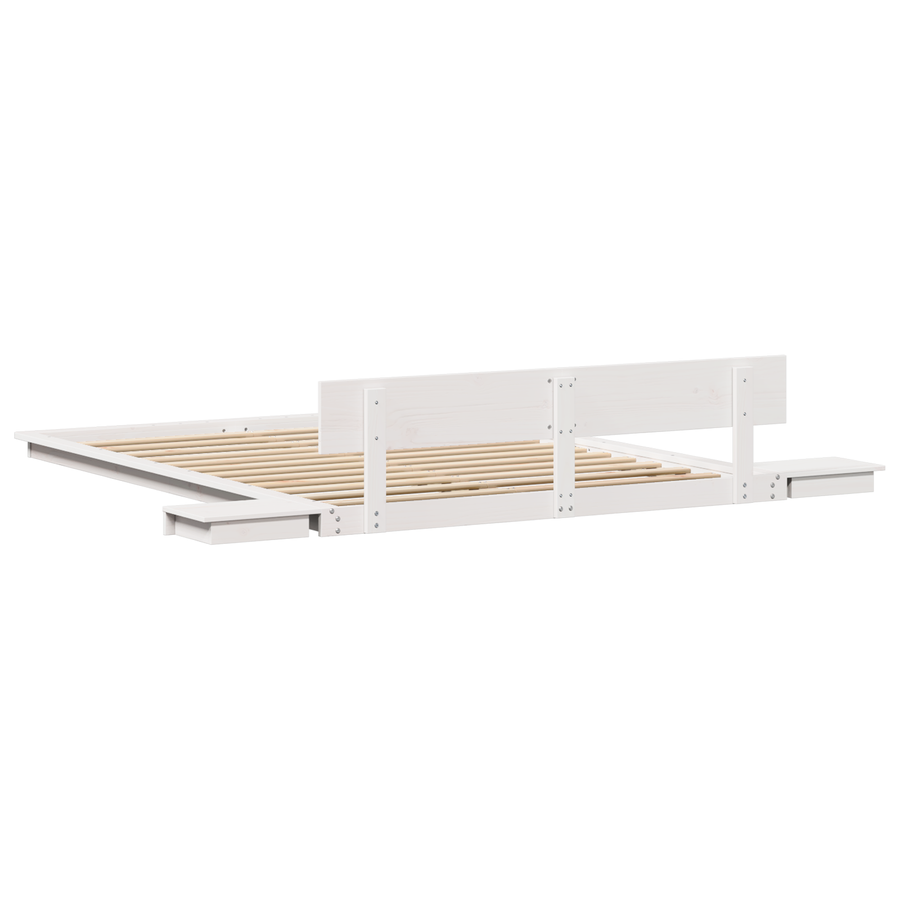 Ligbedframe met Bedtafeltjes Wit 150x200cm Massief Hout