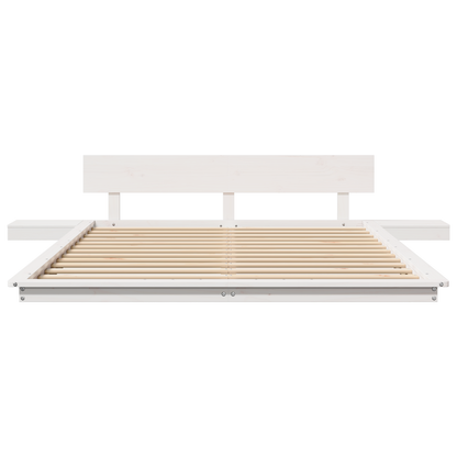 Ligbedframe met Bedtafeltjes Wit 150x200cm Massief Hout