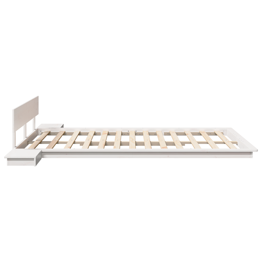 Ligbedframe met Bedtafeltjes Wit 150x200cm Massief Hout