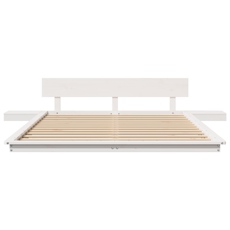 Vloerbedframe met Nachtkastjes Wit 140x200cm Massief Hout