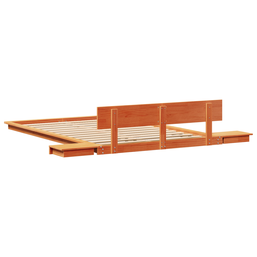 Vloerbedframe met bijzettafels Wax Bruin 120x200cm Massief Hout