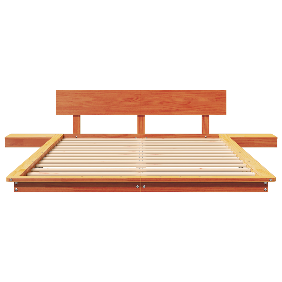 Vloerbedframe met bijzettafels Wax Bruin 120x200cm Massief Hout