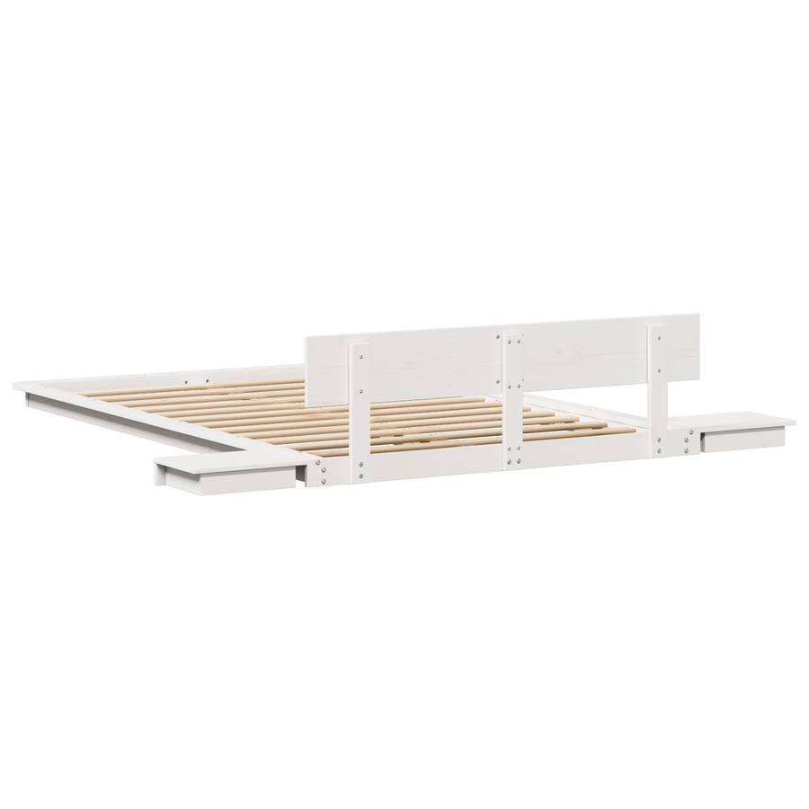Vloerbedframe met Nachtkastjes Wit 140x190 cm Massief Hout