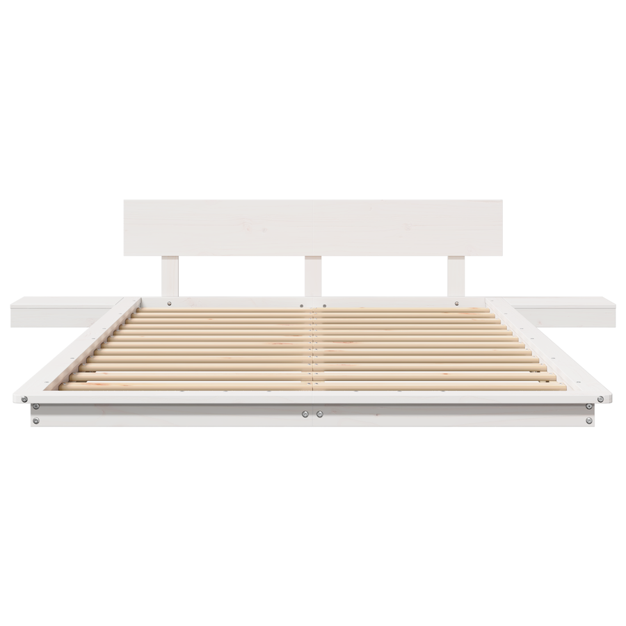 Vloerbedframe met Nachtkastjes Wit 140x190 cm Massief Hout