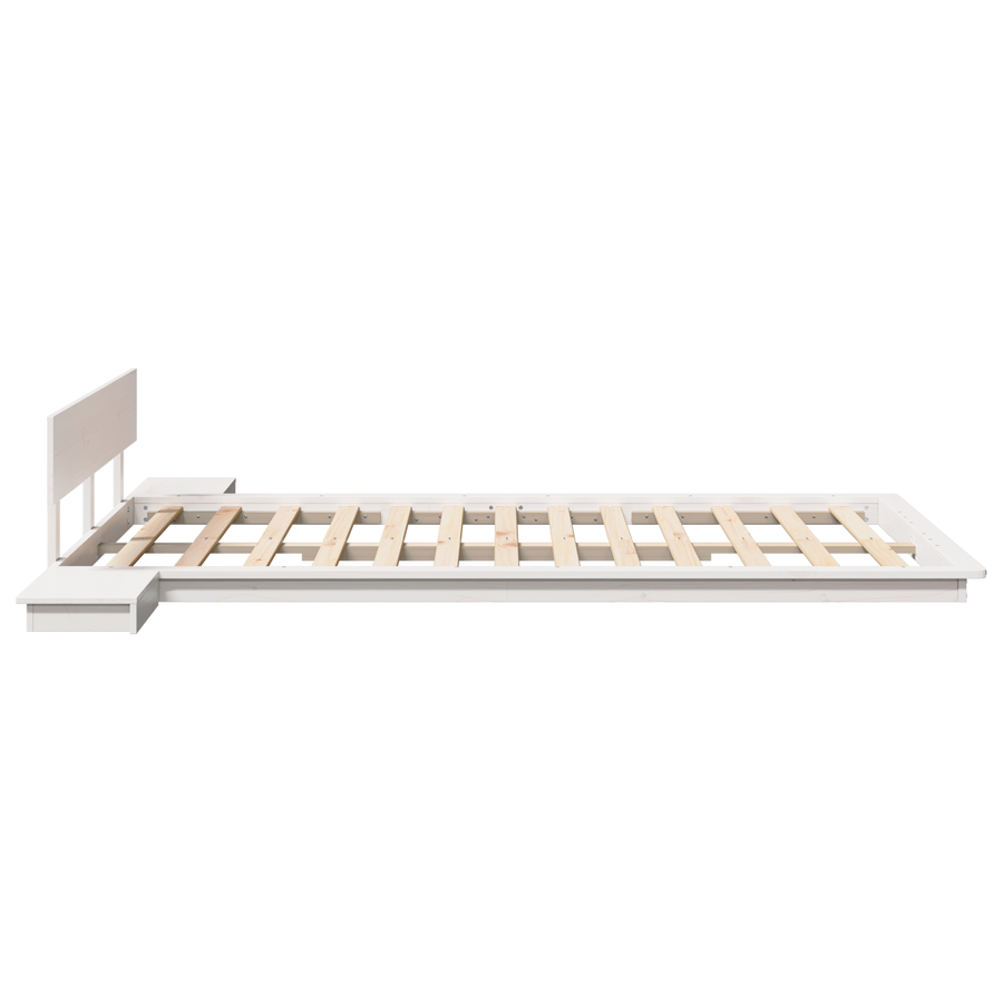 Vloerbedframe met Nachtkastjes Wit 140x190 cm Massief Hout
