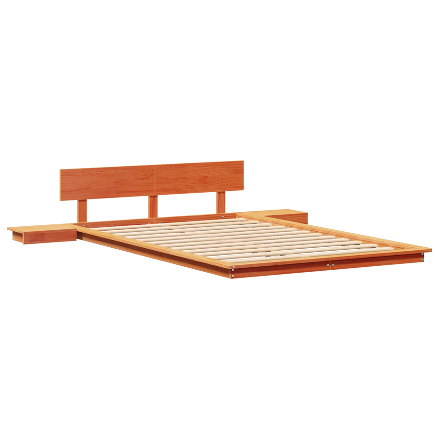 Vloerbedframe met nachttafels Wax Bruin 140x190cm Massief Hout