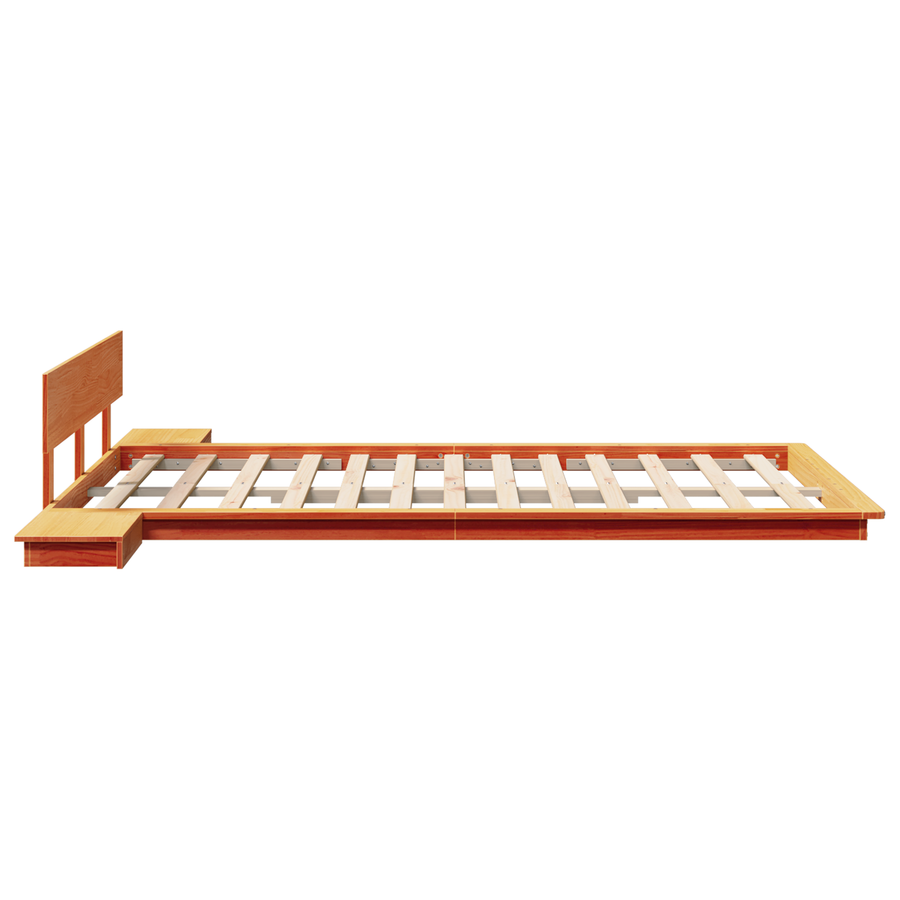 Vloerbedframe met Nachtkastjes Gewaxte Bruin 135x190cm Massief Hout