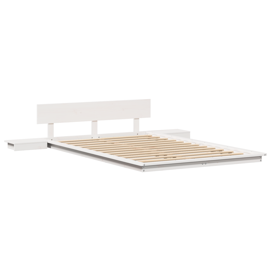 Bedframe met Nachtkastjes Wit 120x190cm Massief Hout