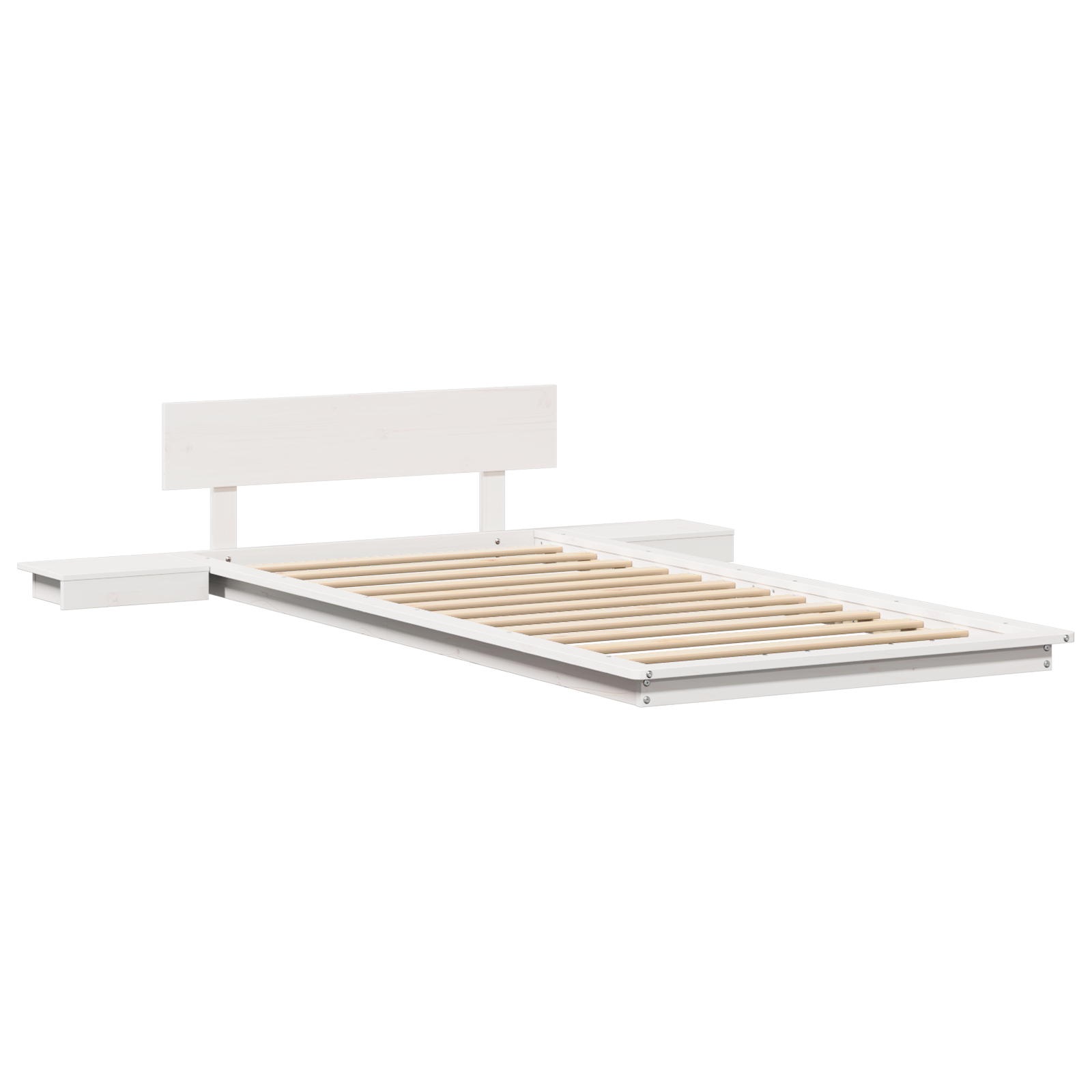Vloerbedframe met Nachtkastjes Wit 100x200cm Massief Hout