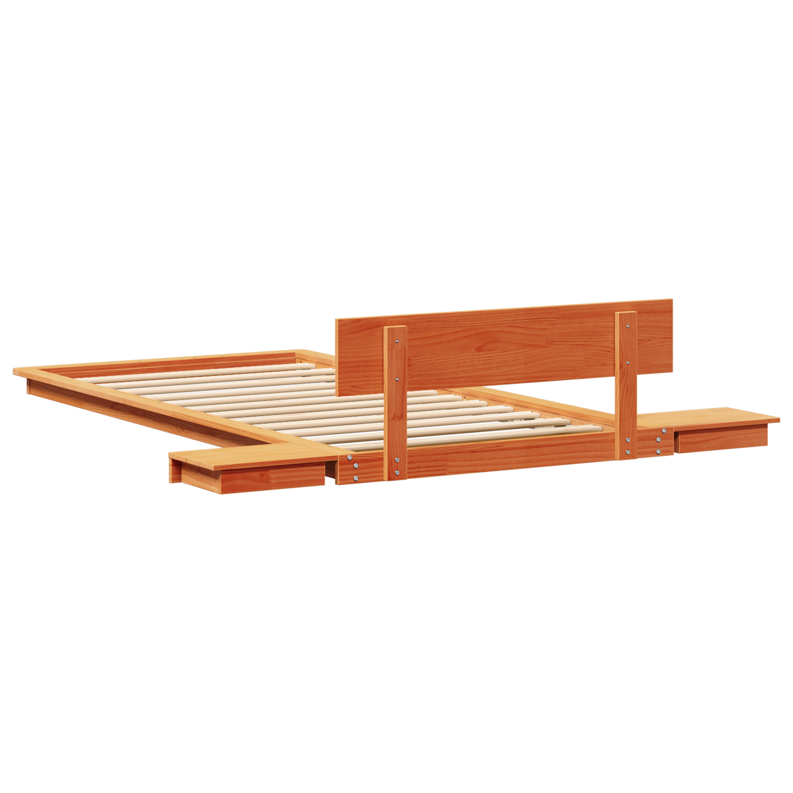 Vloerbedframe met Nachtkastjes, Wax Bruin, 100x200 cm, Massief Hout