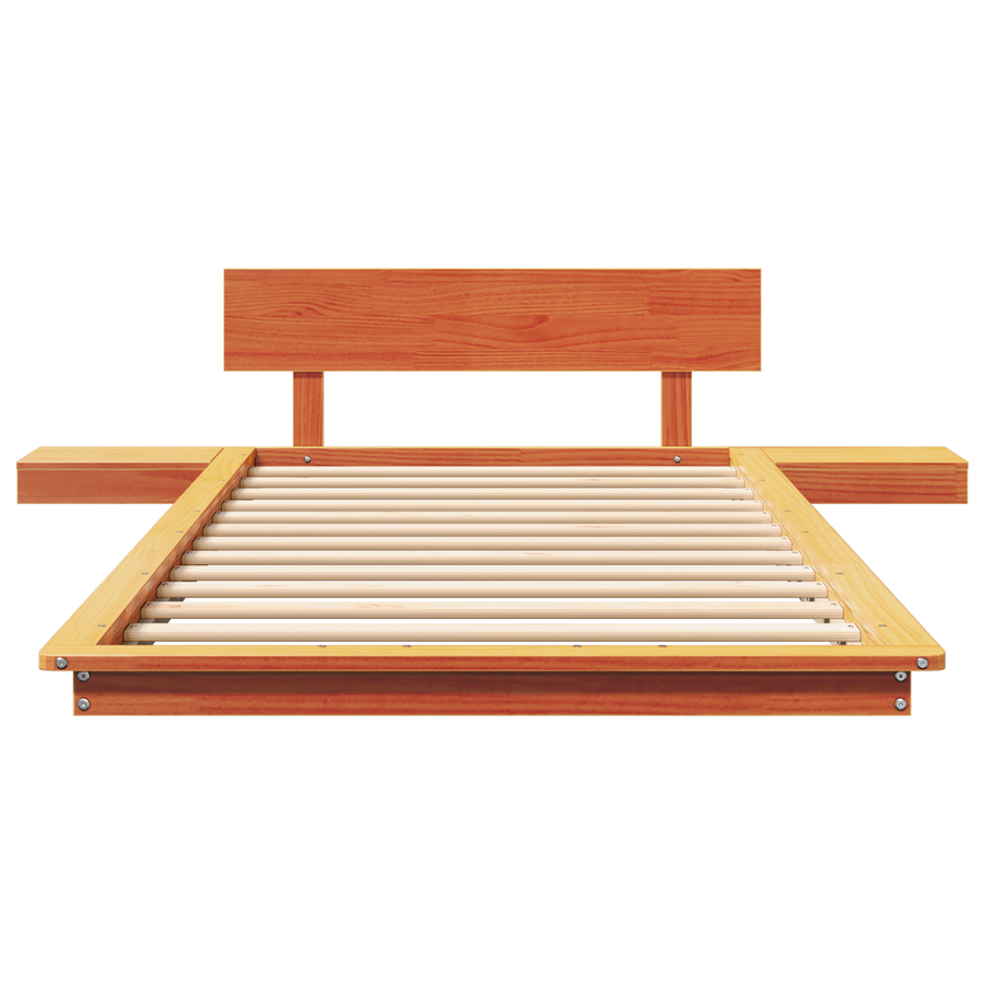 Vloerbedframe met Nachtkastjes, Wax Bruin, 100x200 cm, Massief Hout