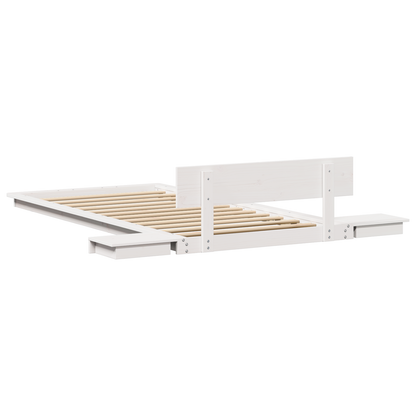 Ligbedframe met Nachttafels Wit 90x200cm Massief Hout