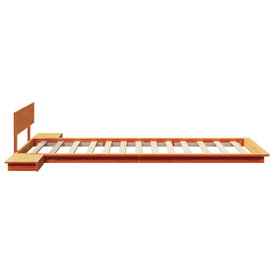 Vloerbed met nachtkastjes, wasbruin, 80x200cm, massief hout