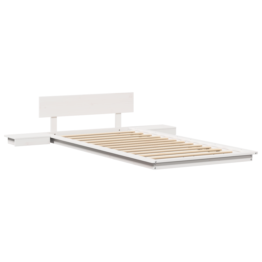 Ligbedframe met Nachtkastjes Wit 75x190cm Massief Hout