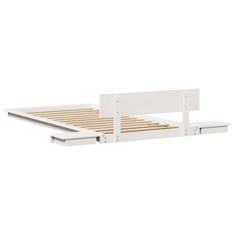 Ligbedframe met Nachtkastjes Wit 75x190cm Massief Hout