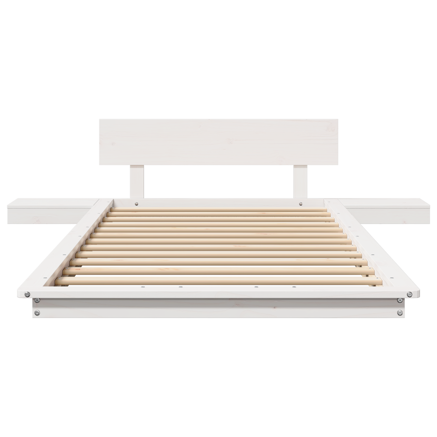Ligbedframe met Nachtkastjes Wit 75x190cm Massief Hout