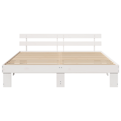 Bedframe met hoofdbord Wit 200x200 cm Massief grenenhout