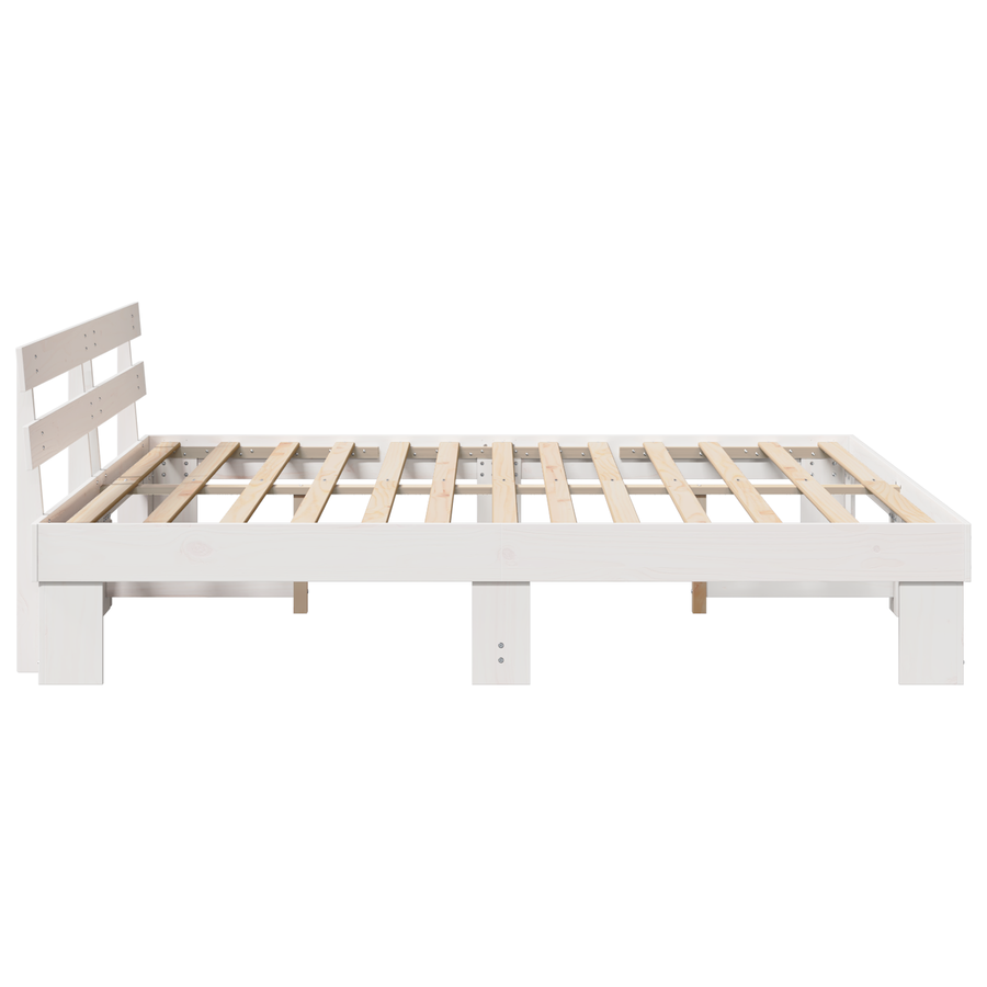 Bedframe met hoofdbord Wit 200x200 cm Massief grenenhout