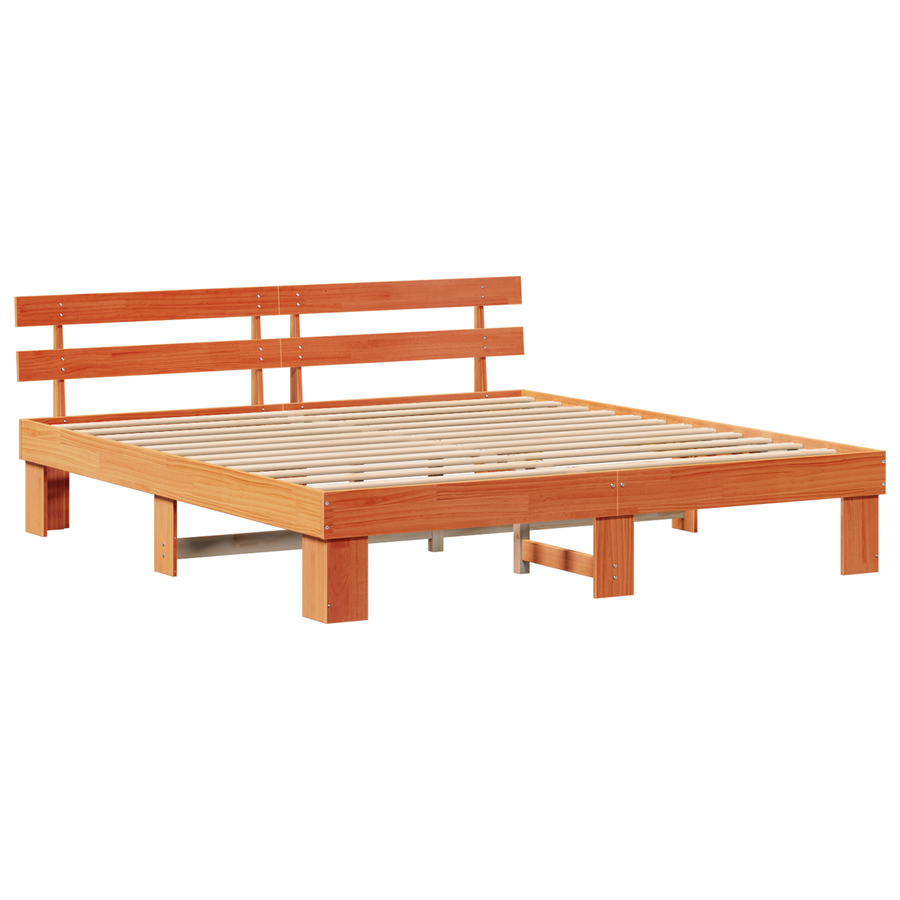 Bedframe met Hoofdeinde - Gewaxte Bruine 200x200 cm - Massief Grenenhout