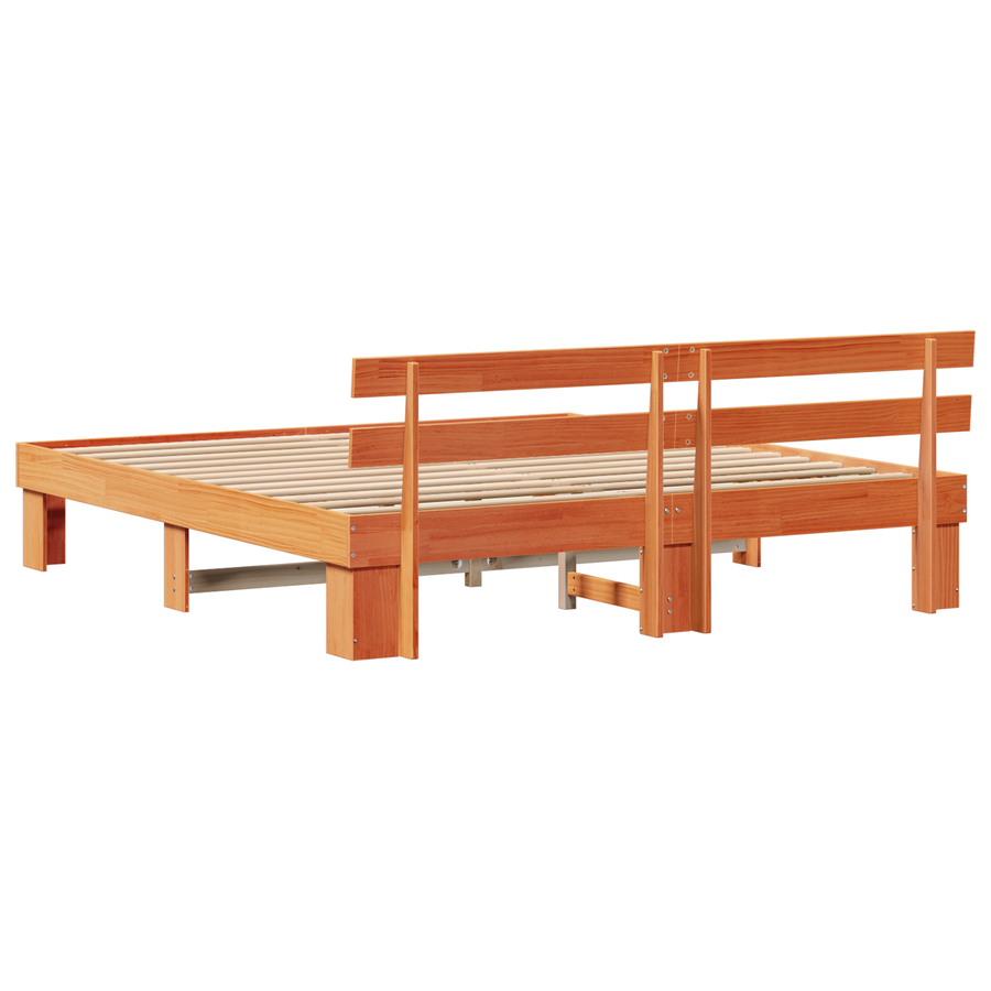 Bedframe met Hoofdeinde - Gewaxte Bruine 200x200 cm - Massief Grenenhout