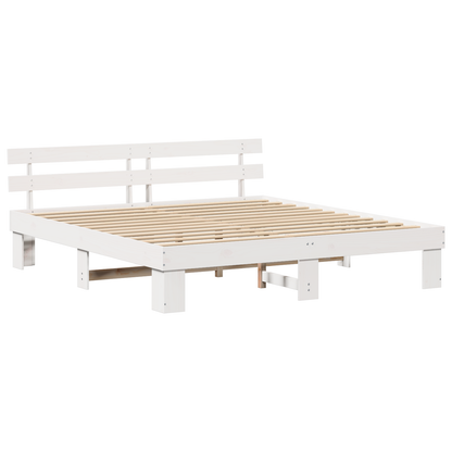 Bedframe met Hoofdbord Wit 180x200 cm Massief Grenenhout