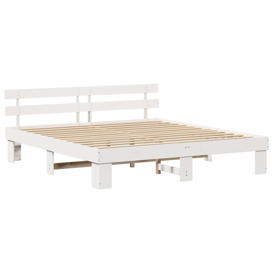 Bedframe met Hoofdbord Wit 180x200 cm Massief Grenenhout