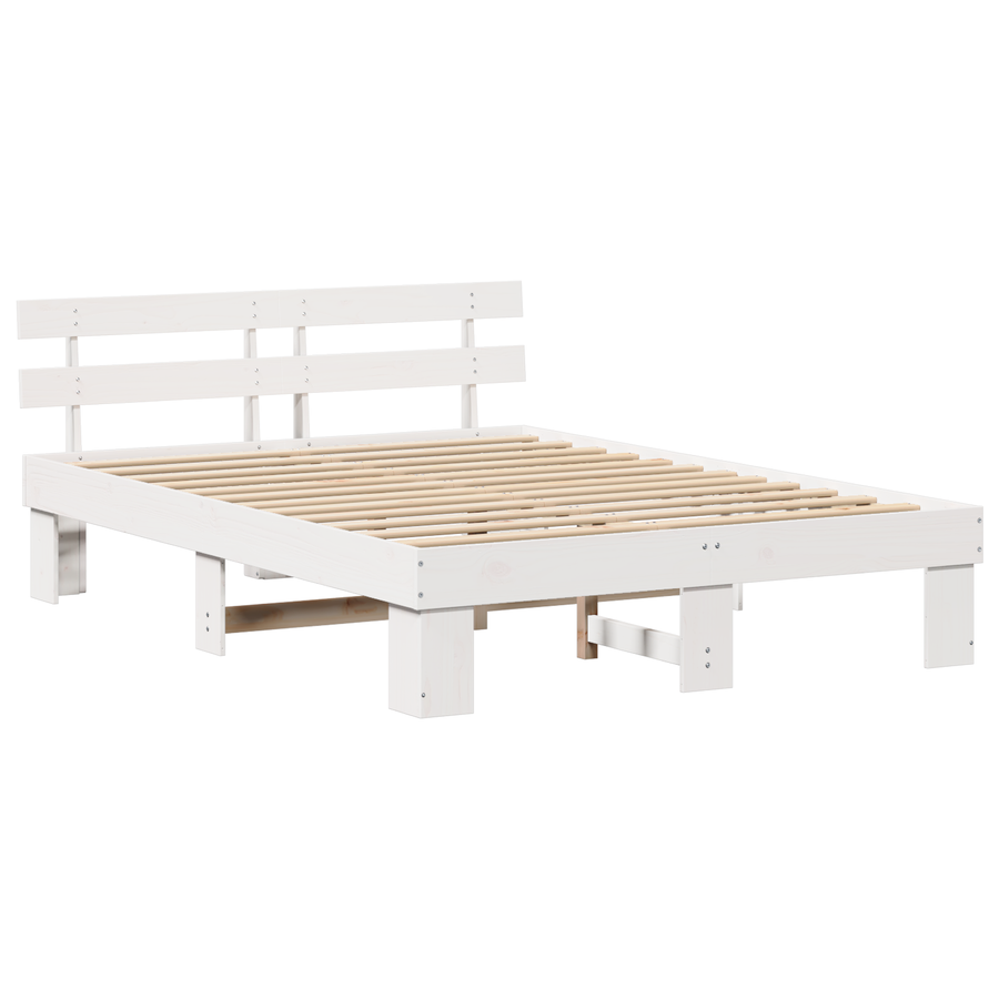 Bedframe met hoofdeinde - Wit - 150x200 cm - Massief grenenhout
