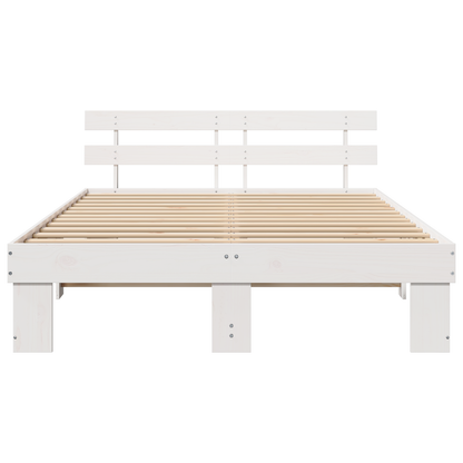 Bedframe met hoofdeinde - Wit - 150x200 cm - Massief grenenhout