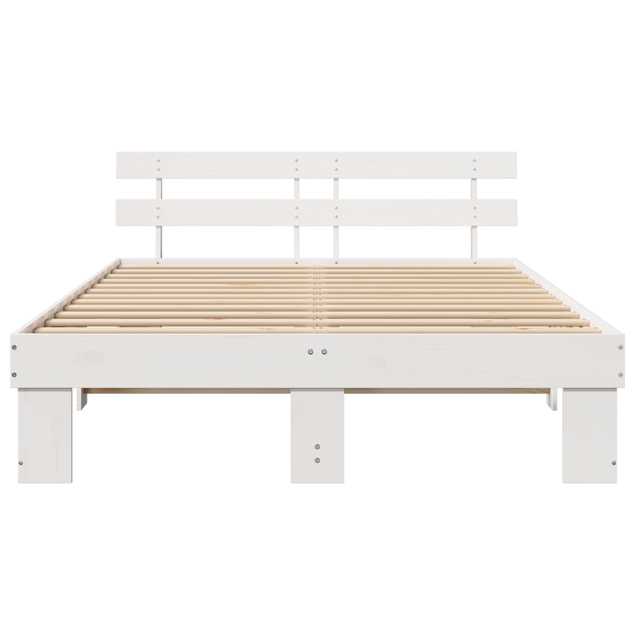 Bedframe met hoofdeinde - Wit - 150x200 cm - Massief grenenhout