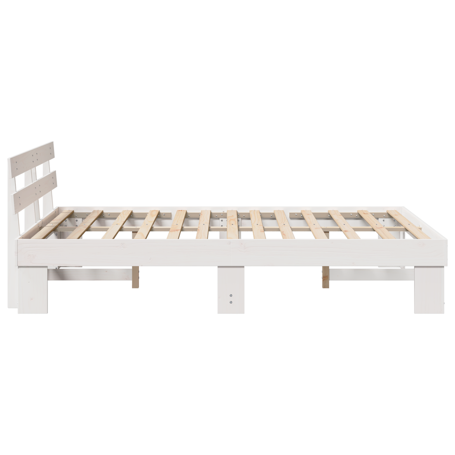 Bedframe met hoofdeinde - Wit - 150x200 cm - Massief grenenhout