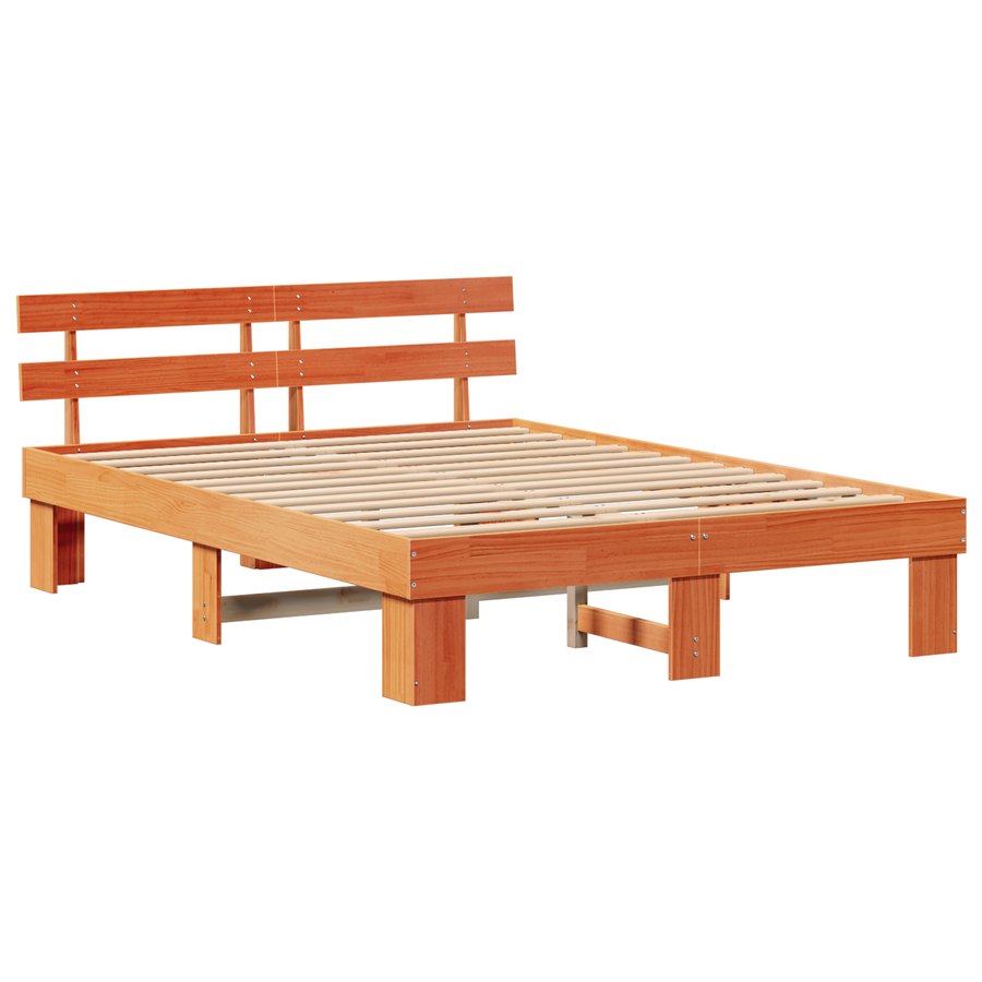 Bedframe met hoofdbord Waxbruin 150x200 cm Massief hout