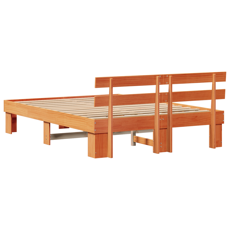 Bedframe met hoofdbord Waxbruin 150x200 cm Massief hout