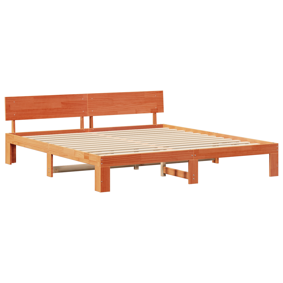 Bed Frame met Hoofdbord Wax Bruin 180x200 cm Massief Grenenhout