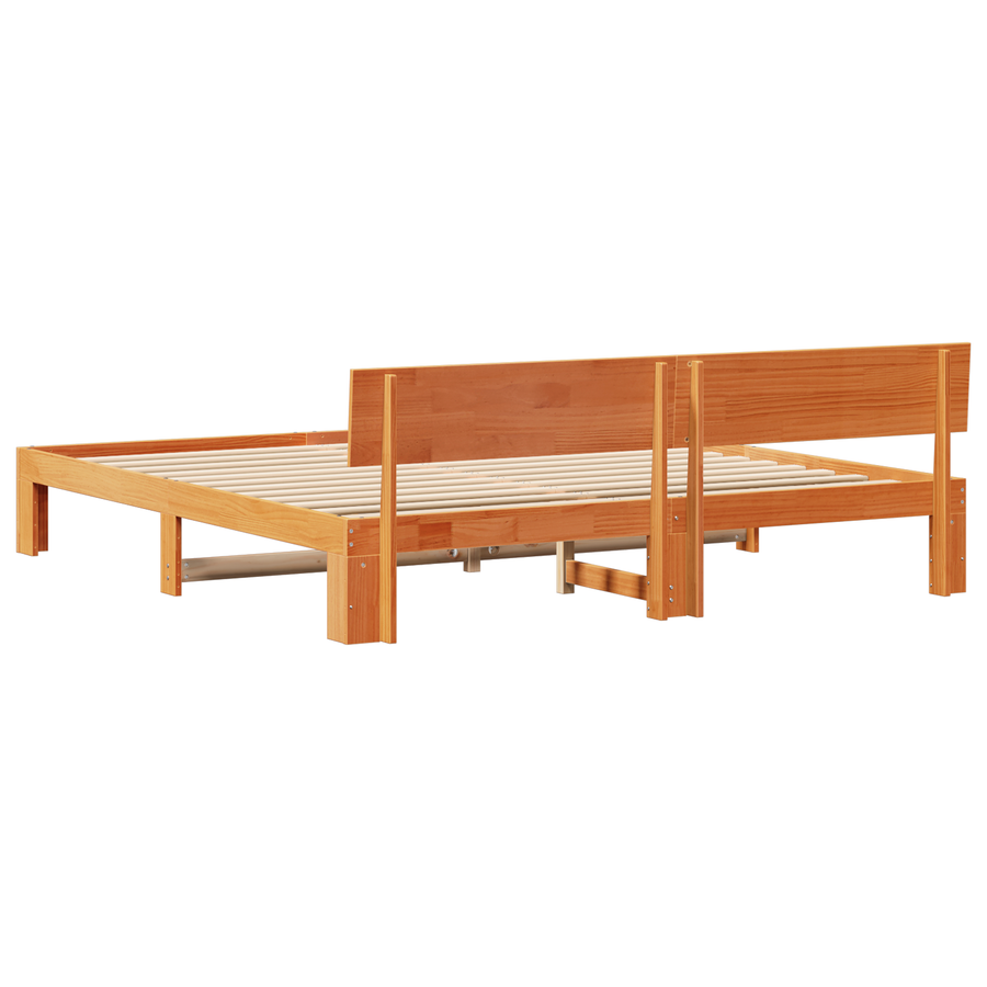 Bed Frame met Hoofdbord Wax Bruin 180x200 cm Massief Grenenhout