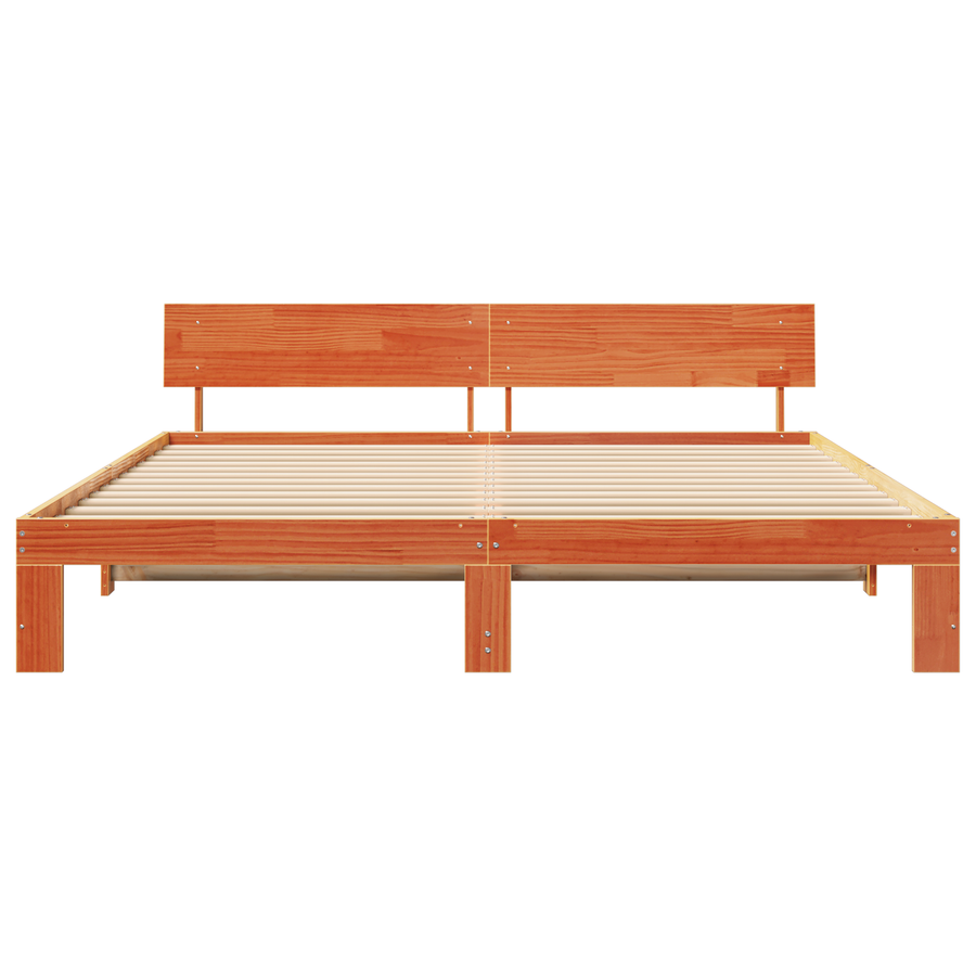 Bed Frame met Hoofdbord Wax Bruin 180x200 cm Massief Grenenhout