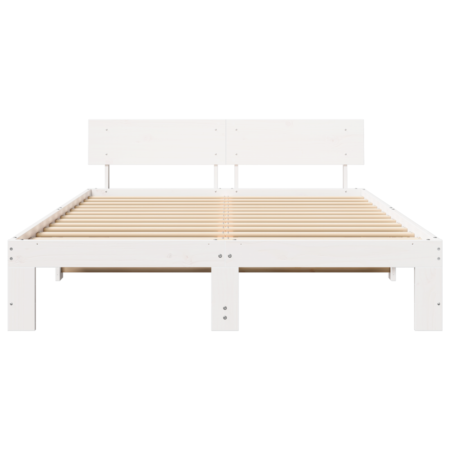 Ligbed met Hoofdbord Wit 150x200 cm Massief Grenenhout