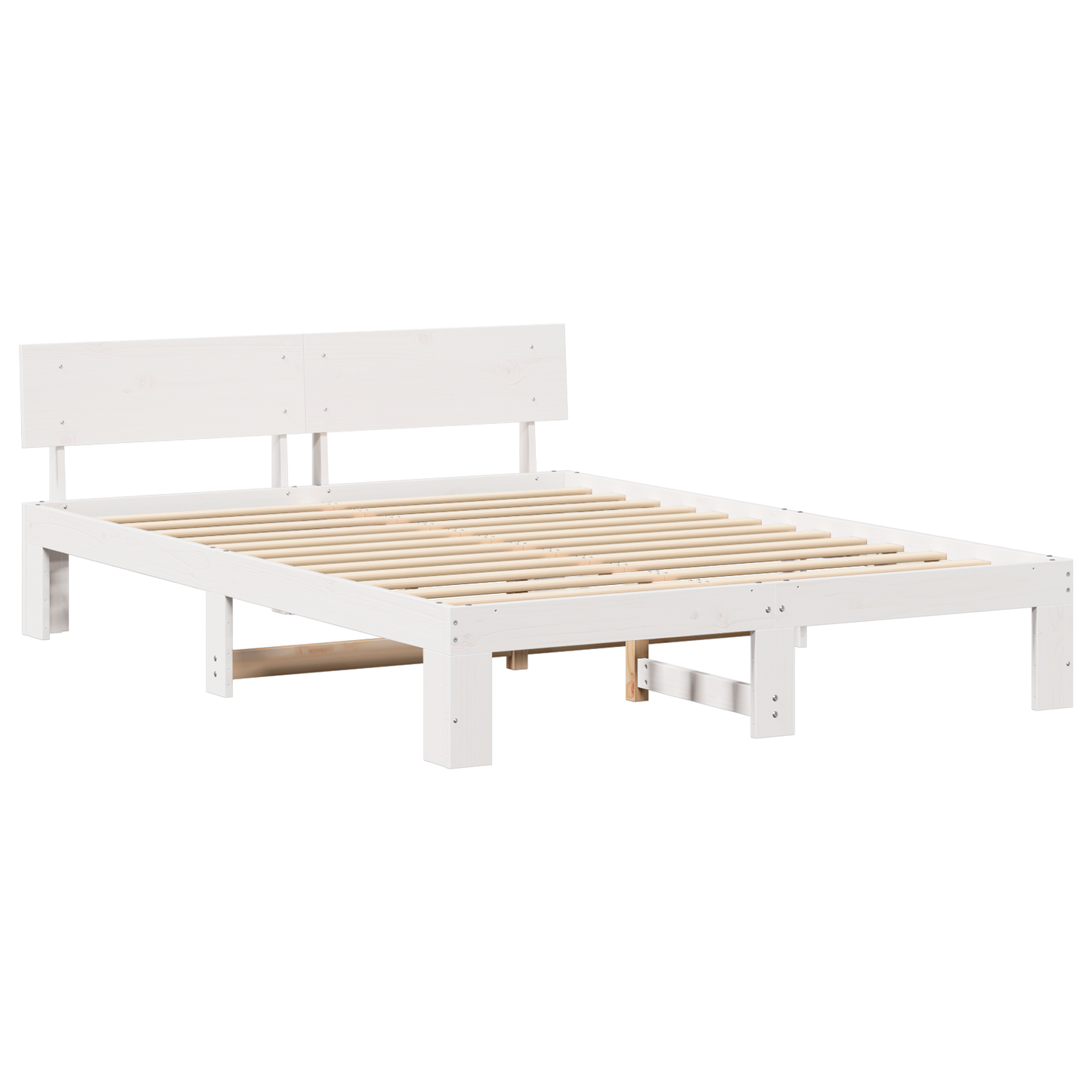 Bedframe met hoofdeinde - Wit - 140x200 cm - Massief grenenhout