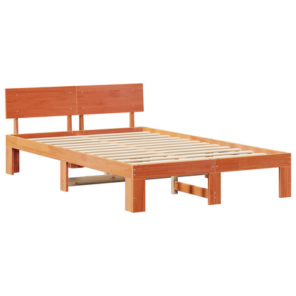 Bedframe met hoofdbord, gewaxte bruine kleur, 120x200 cm, massief grenenhout